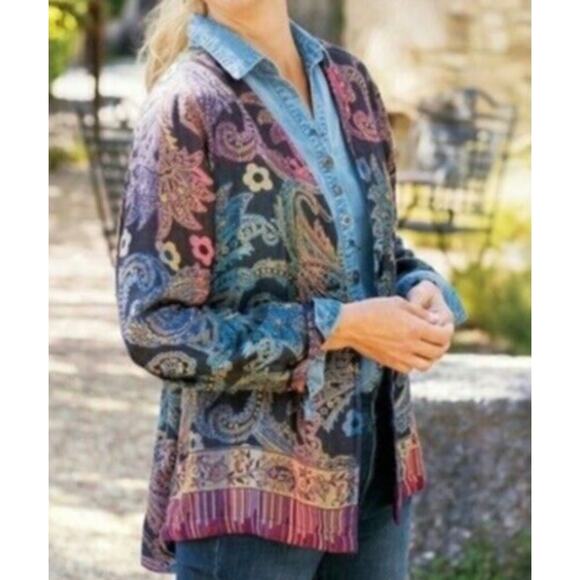 Soft Surroundings Paloma Relaxed Jacket Women’s 1X Vintage Paisley Boho Kimono - Picture 1 of 11